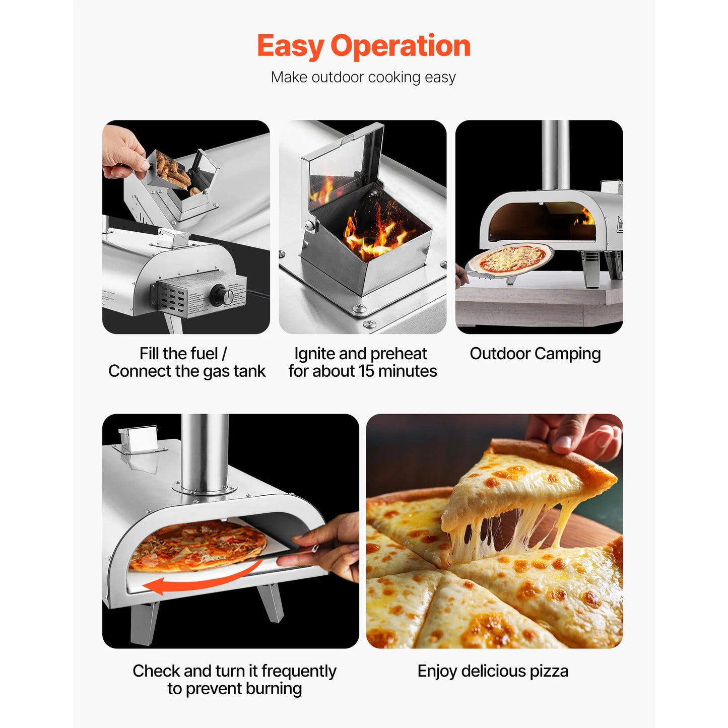 SucceBuy 12In Dual Fuel Pizza Oven Outdoor Wood Fire &Propane Gas Oven Propane Pizza-Maker with Thermometer for Outside Camping