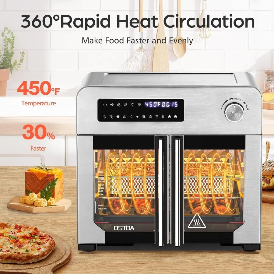French Door Air Fryer Toaster Oven Combo with Convection Cooking Function 10-in-1 Multi-Functional Countertop Appliance for Hea