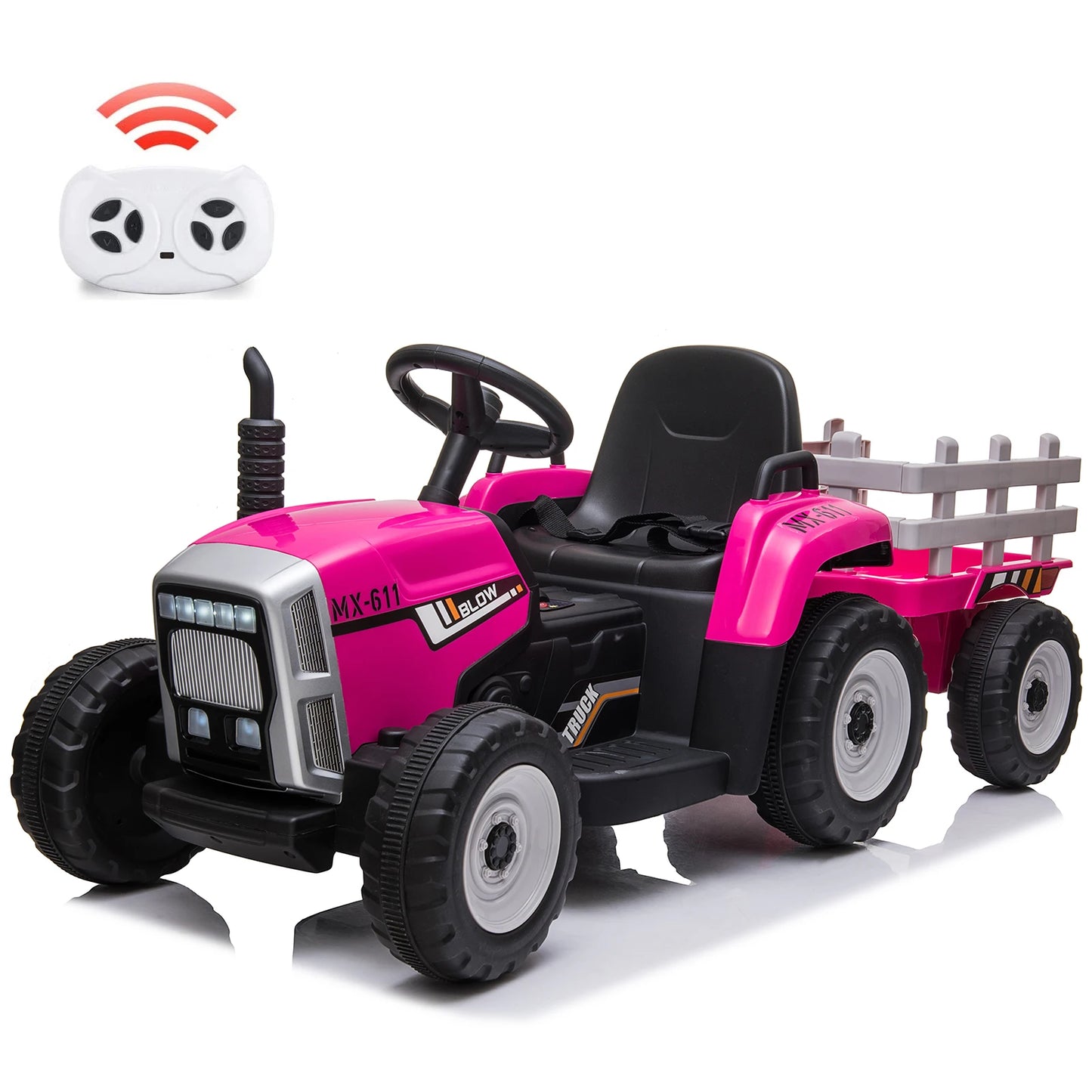Kids Ride On Tractor,12V Kids Battery Powered Electric Tractor with R/C and Trailer,Toddler Kids Electric Vehicle with Headlight