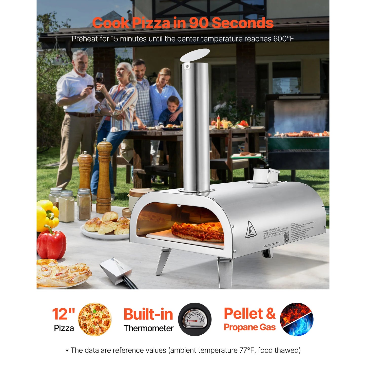 SucceBuy 12In Dual Fuel Pizza Oven Outdoor Wood Fire &Propane Gas Oven Propane Pizza-Maker with Thermometer for Outside Camping