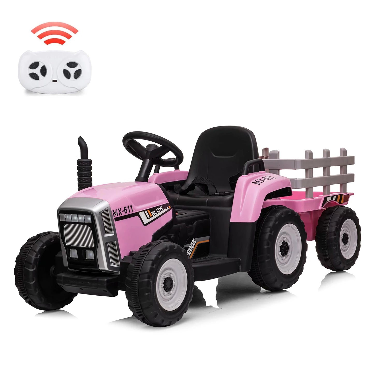 Kids Ride On Tractor,12V Kids Battery Powered Electric Tractor with R/C and Trailer,Toddler Kids Electric Vehicle with Headlight