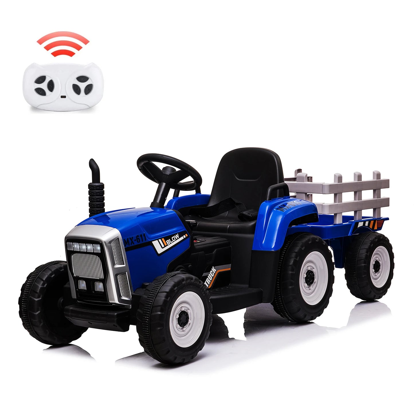 Kids Ride On Tractor,12V Kids Battery Powered Electric Tractor with R/C and Trailer,Toddler Kids Electric Vehicle with Headlight